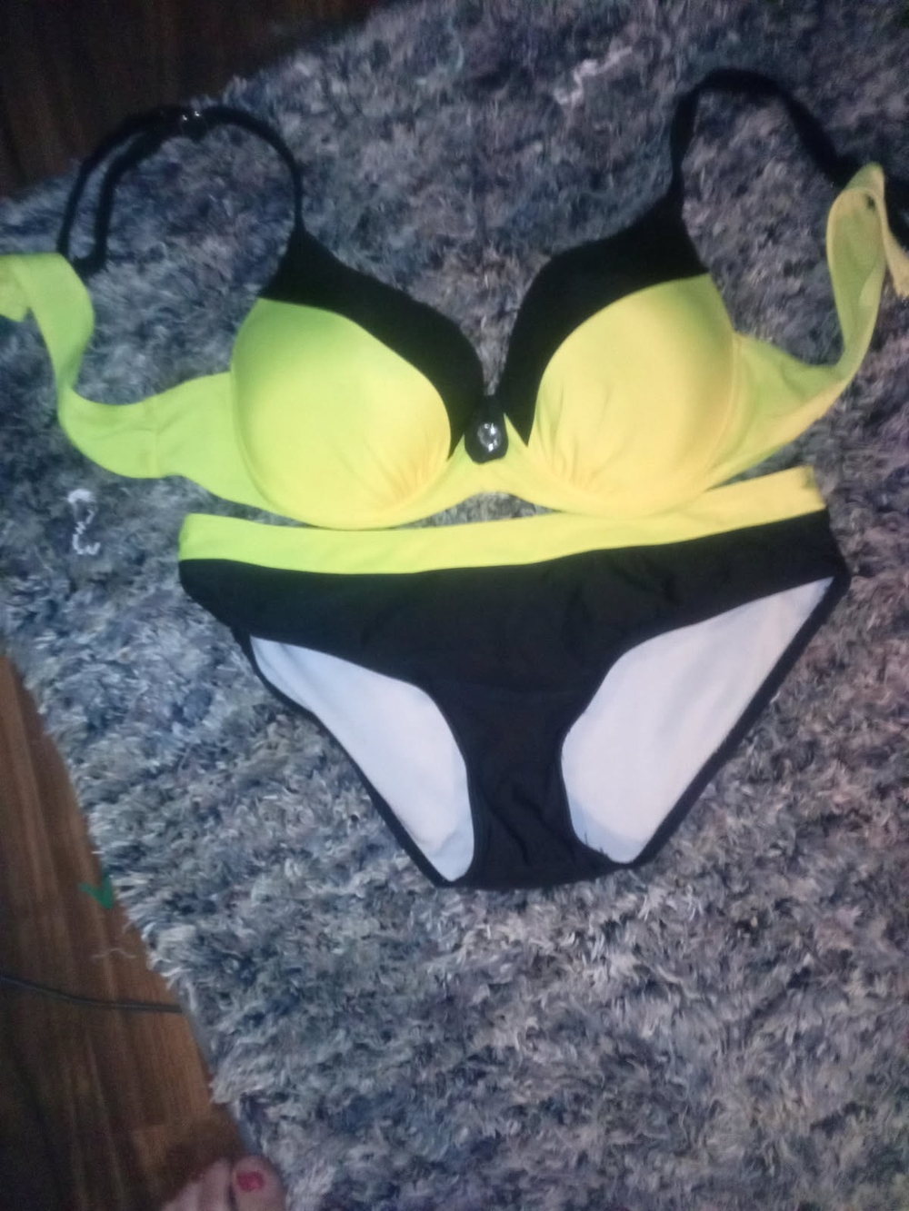 Women’s Black and Neon Yellow Two-Piece Swim Set